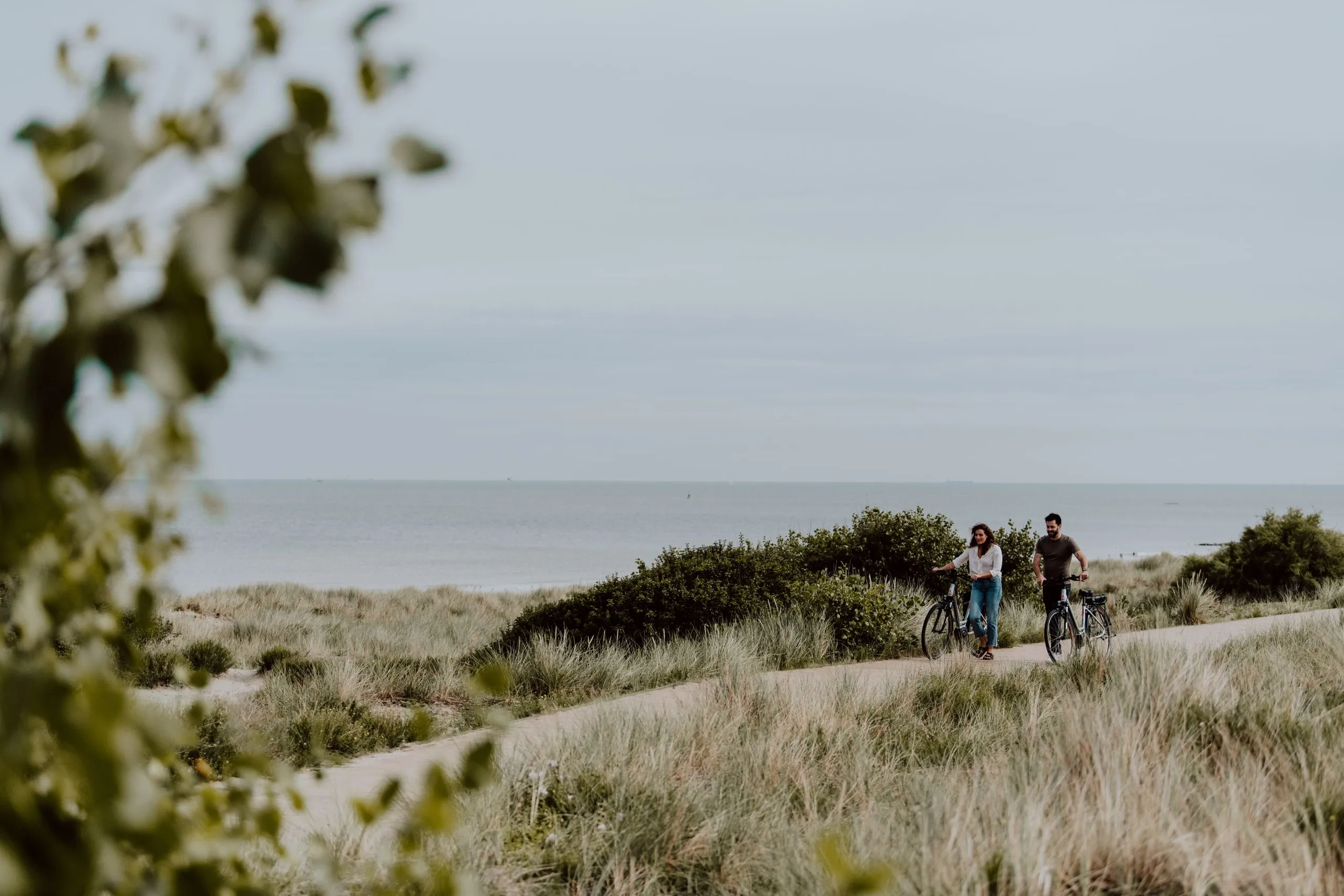 EuroVelo cycling route along a tree-lined coastal canal in West Flanders